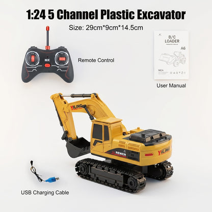 RC Excavator Toy for Kids Track Type 2.4GHz, 1200mAh Rechargeable Remote Control Construction Truck with Metal Shovel & LED Light