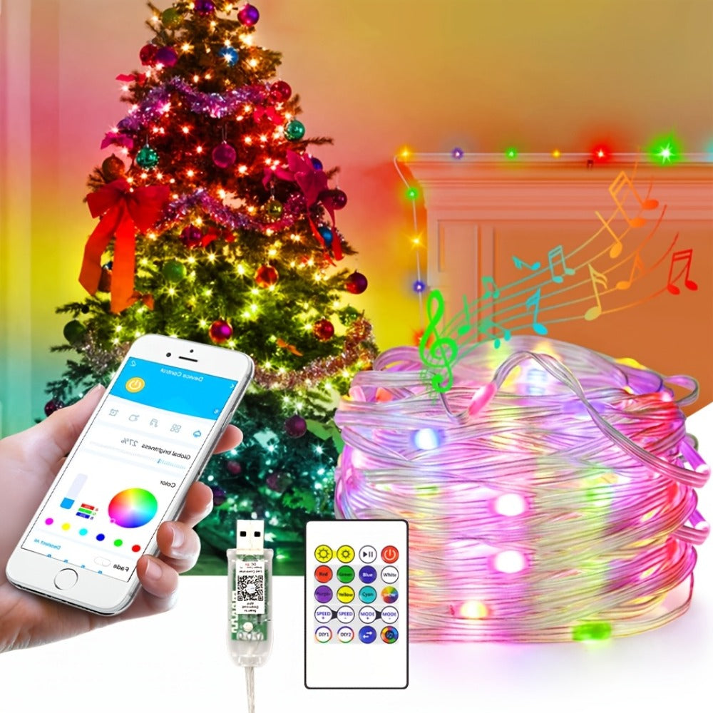 String Lights, RGB App-and-Remote-Control Fairy Lights with Music Sync, USB Power, IP65 Rating and Three Length Options