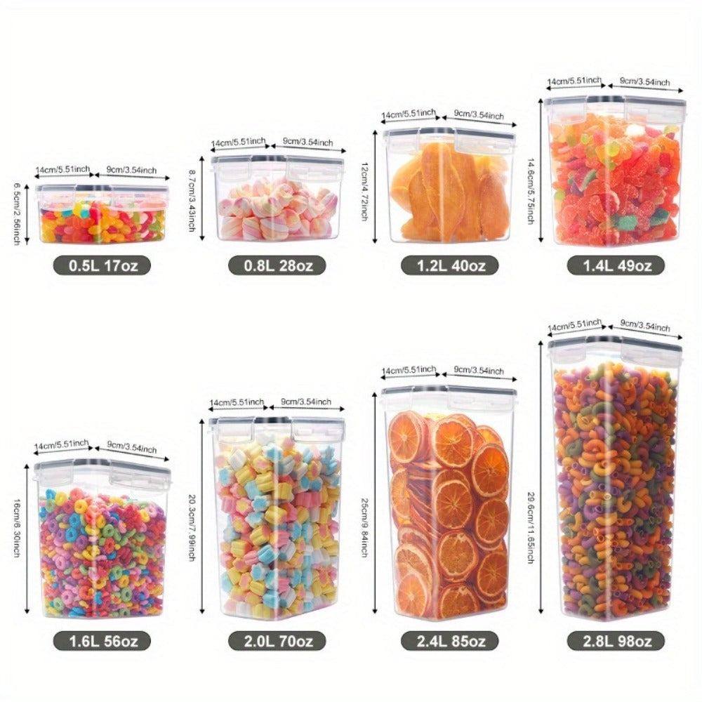 Pantry Jar Food Storage Organizer with Black Flip-Top Lids, Labels and Six Available Set Sizes