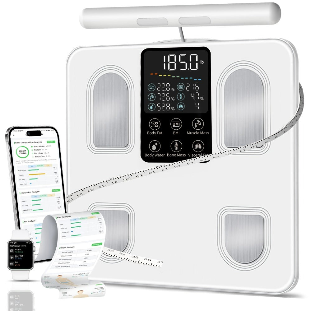 Smart Body Fat Scale with Handle, 8-Electrode Full Body Composition Analyzer, BMI Mass Monitor