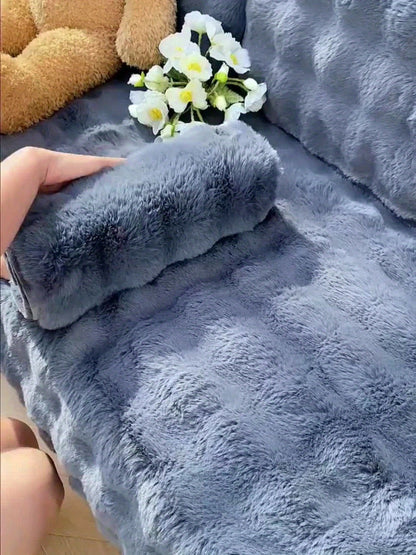 Sofa Cover Thick Faux Rabbit Plush Panels with Backing Detail for Seat, Armrest, Backrest or Pillowcase