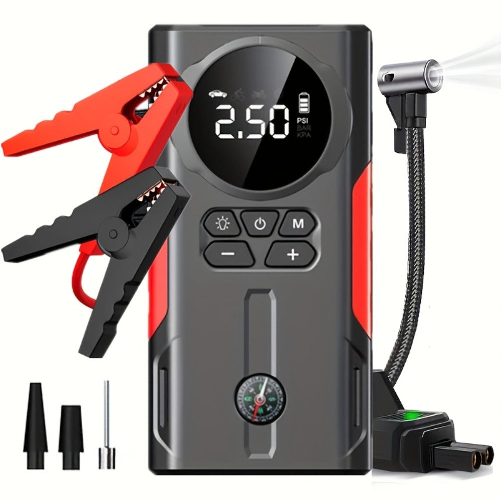 Car Jump Starter with Air Compressor 150PSI – 7-in-1 Portable Emergency Battery Booster Pack for Gas & Diesel Engines, Digital Display