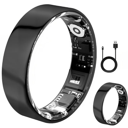 Screenless Smart Ring with Charging Case Options, Black, Gold or Silver Finish and Sizes 7–13