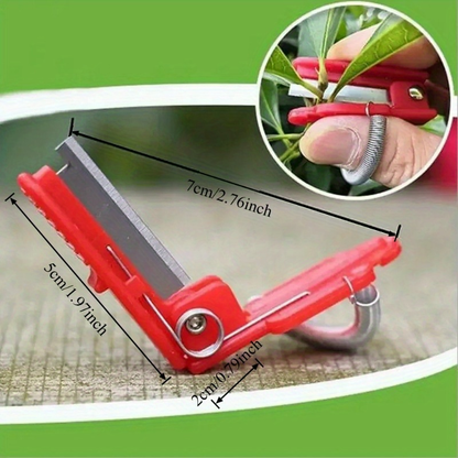 Six-Piece Garden Thumb Knife Set with Red Finger-Ring Cutters and Exposed Straight Blade Edges