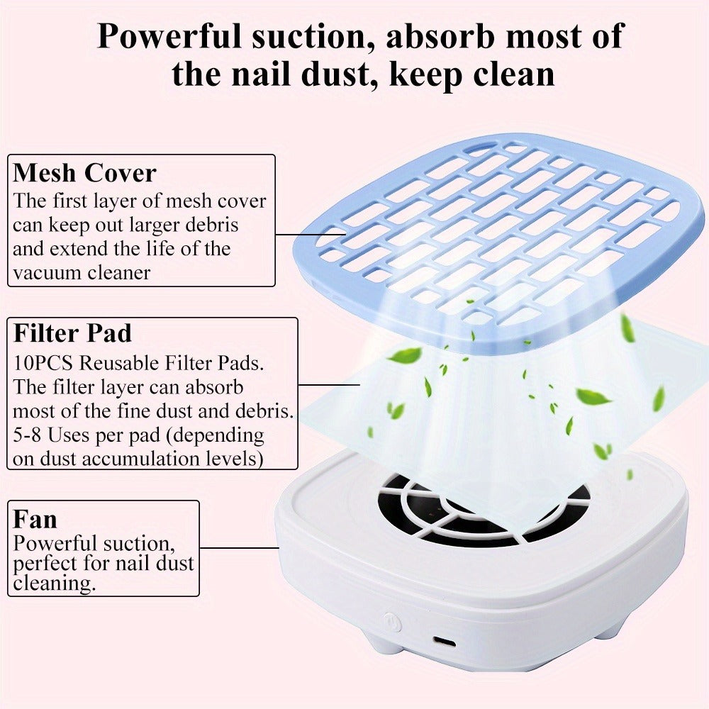 Nail Dust Collector Desktop USB Electric Nail Vacuum Fan Powerful Suction Powder Removal Machine with Filter
