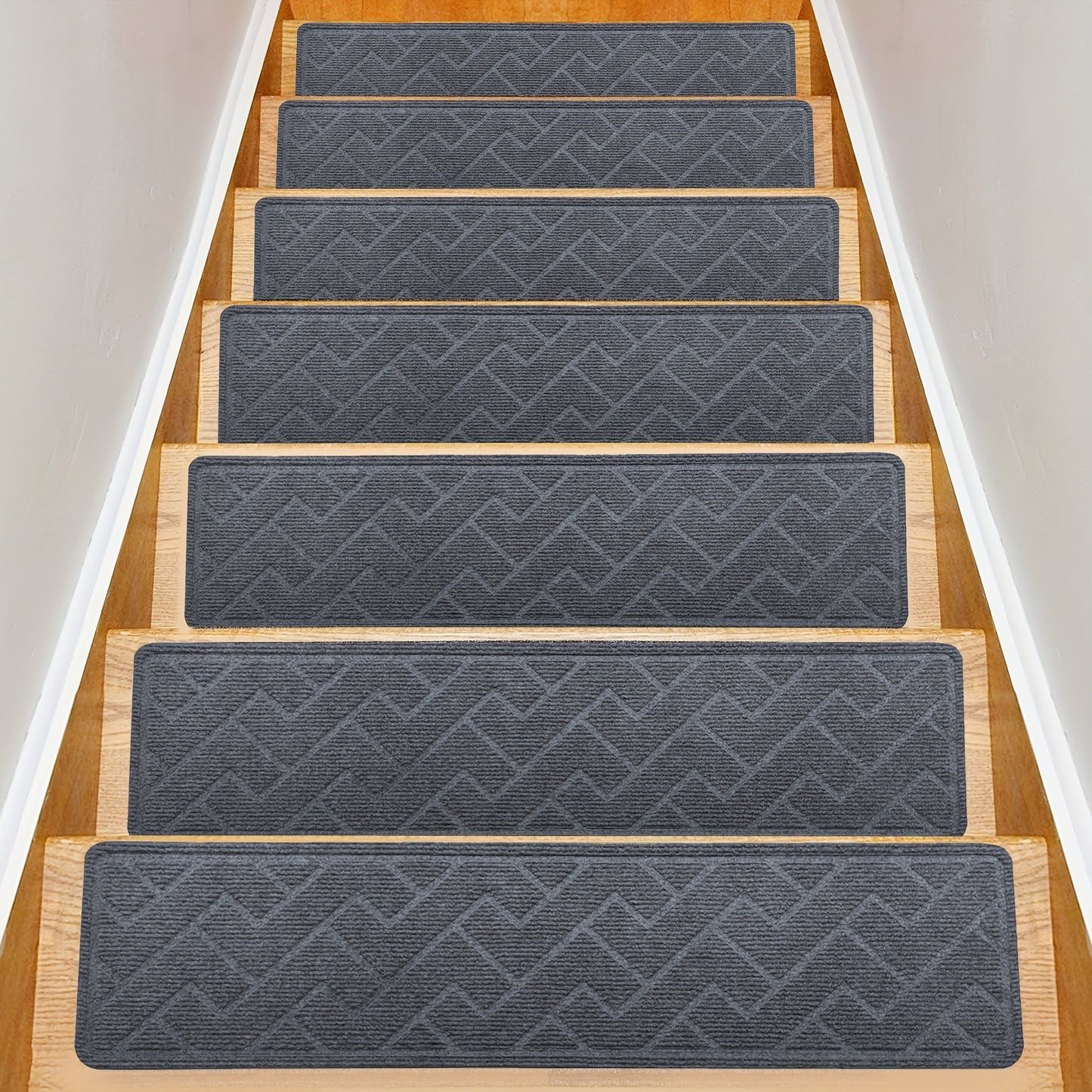 Stair Treads 15pcs 8"x30" Self-Adhesive Carpet Pads for Wooden Steps, Polyester Indoor Stair Mats for Safety