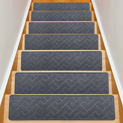 Stair Treads 15pcs 8"x30" Self-Adhesive Carpet Pads for Wooden Steps, Polyester Indoor Stair Mats for Safety
