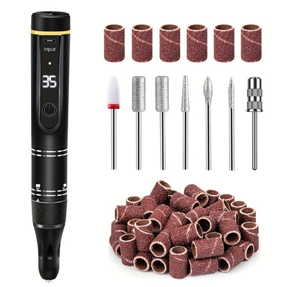 Electric Nail Drill 35000 RPM Rechargeable Pen with Digital Display, Forward Reverse and Three Colors