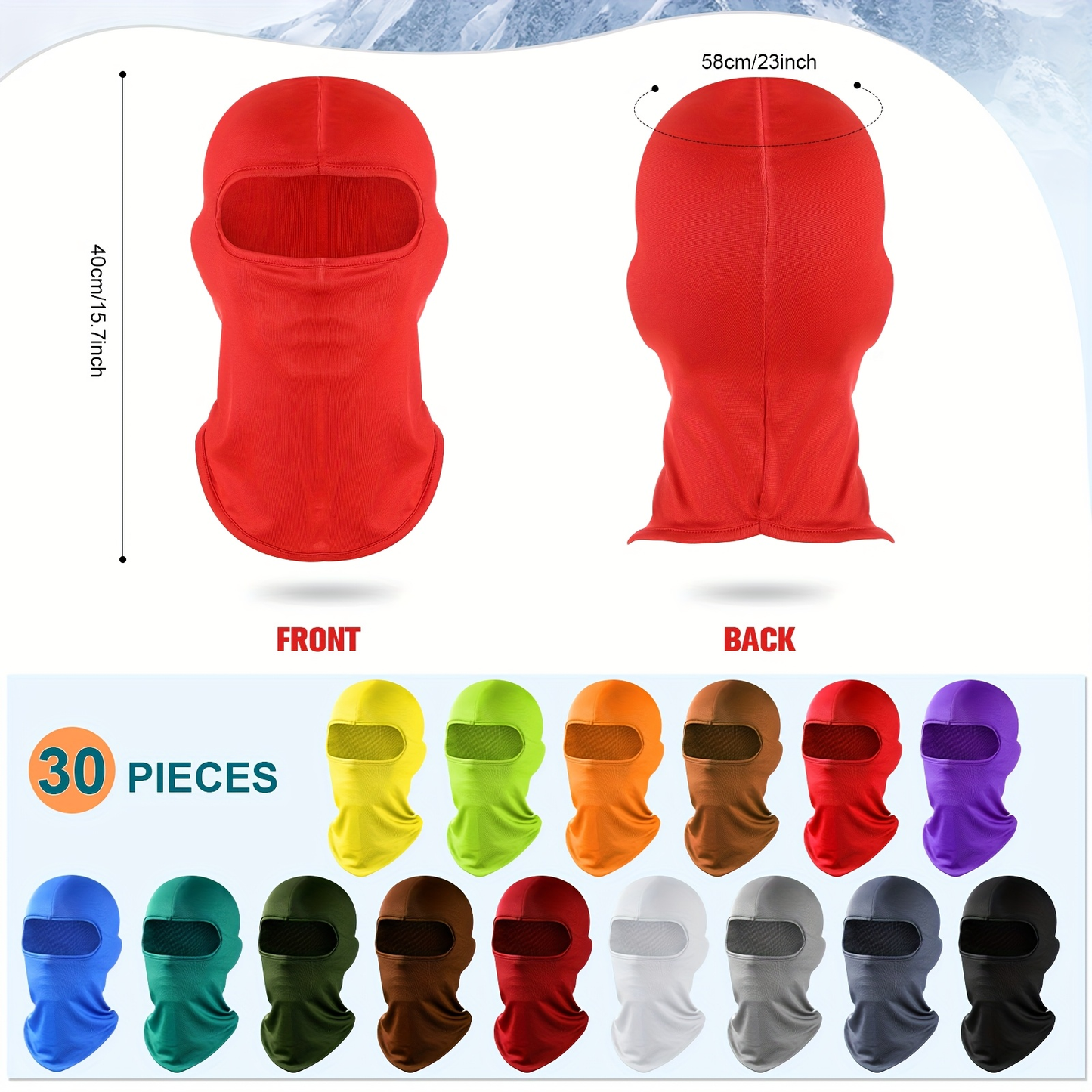 Balaclava Mask Bulk 30 Pack UPF Sun Protection – Full Face & Neck Coverage, Breathable Polyester, Multi-Color for Skiing, Snowboarding