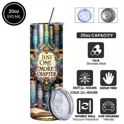 Insulated Tumbler Drinkware Bookshelf Graphic by SAXUMOUT, 20oz Stainless Steel Cup with Lid and Straw