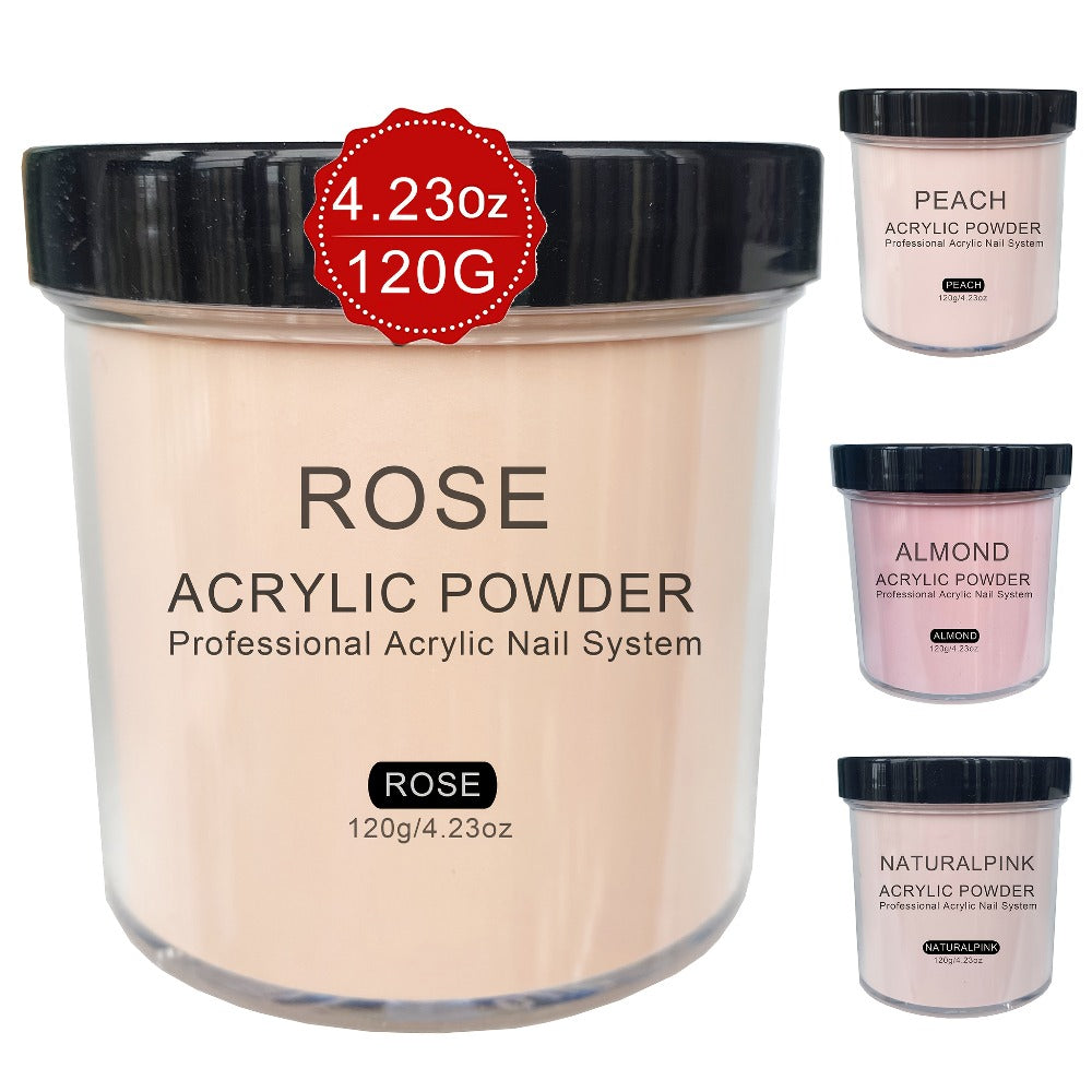 120g Acrylic Nail Powder Jar in Rose, Almond, Peach or Natural Pink for Use with Compatible Acrylic Liquid