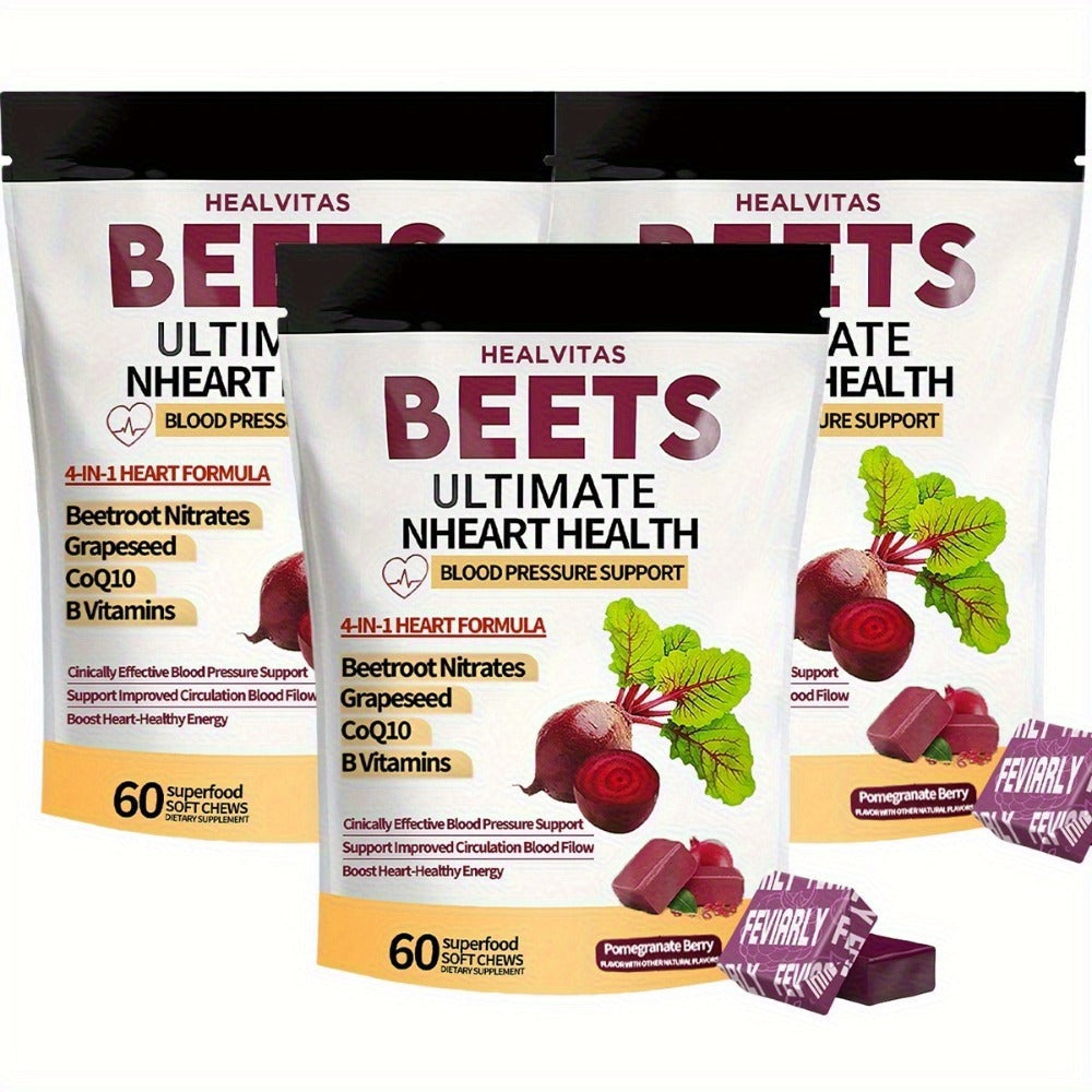Beetroot Gummies with CoQ10 & Multi-Vitamins, 4-in-1 Heart Health & Blood Pressure Support Supplement