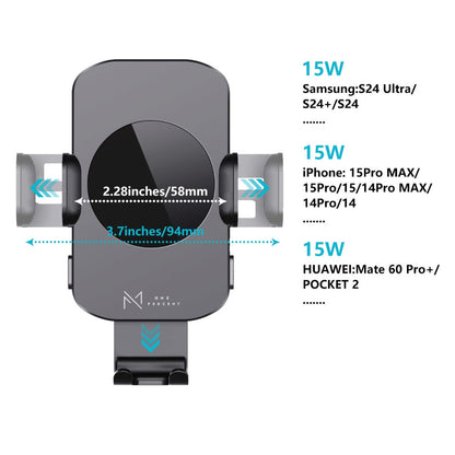15W Auto-Clamping Wireless Car Phone Mount with Dashboard Suction Base and Blue or Gold Finish