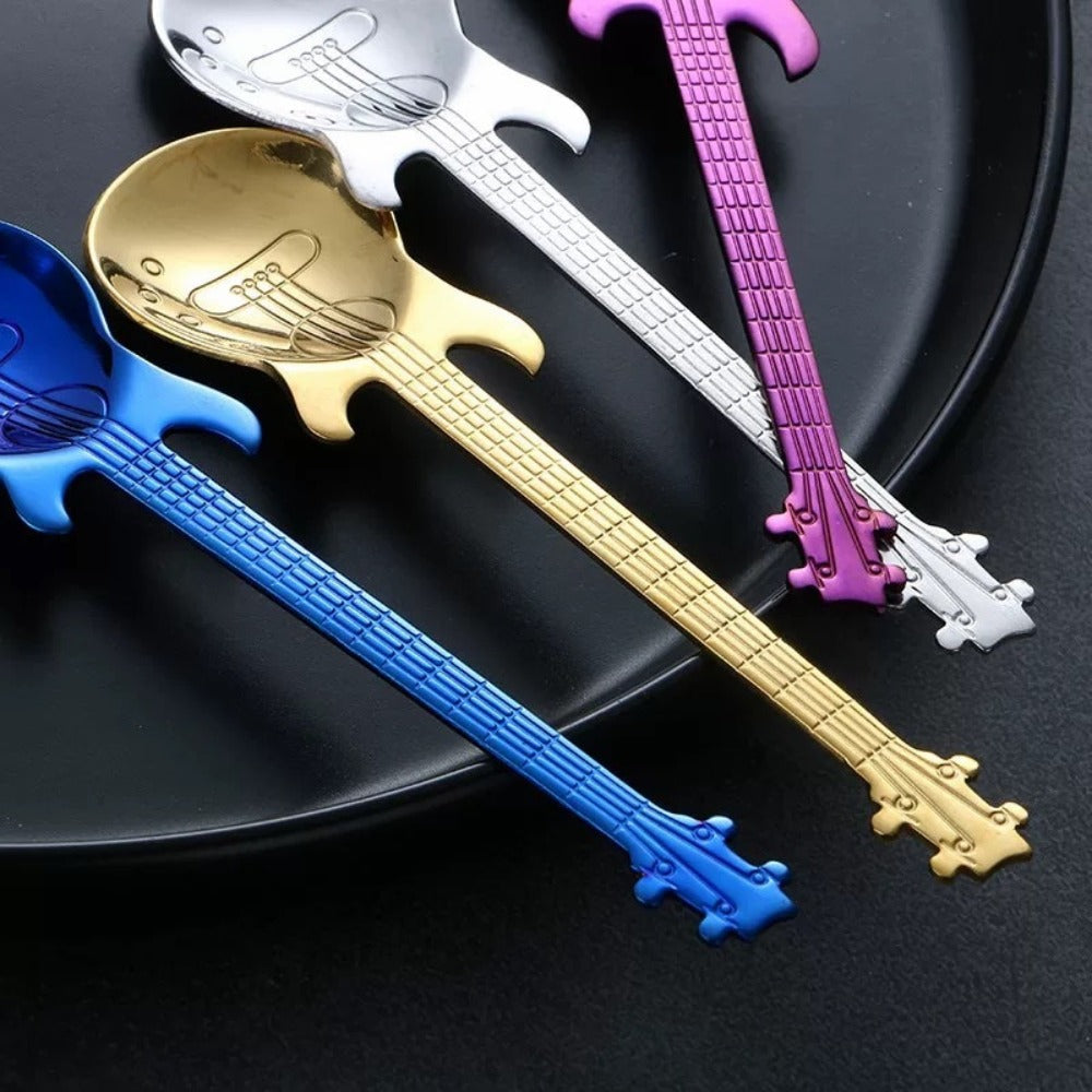 Guitar Shaped Spoons Set of 6 304 Stainless Steel Creative Teaspoons for Coffee Milk Tea Ice for Entryways, Bedrooms and Living Spaces