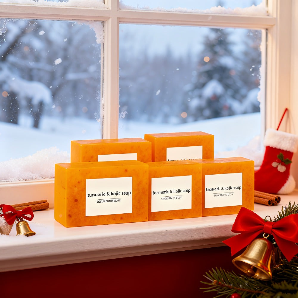 Turmeric Kojic Acid Brightening Soap Handmade Lemon Cold Process Deep Cleansing Hydrating Bar for Face & Body All Skin Types