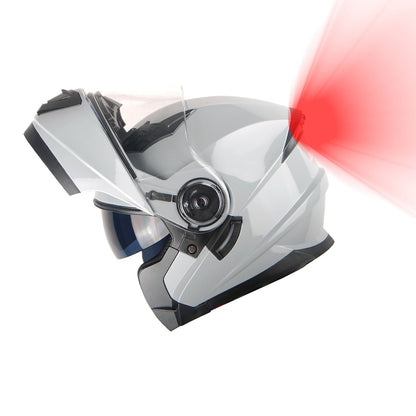 Motorcycle Helmet Modular Flip-Up Design with Dual Visors, Optional Three-Mode LED Tail Light and S-XL Sizes