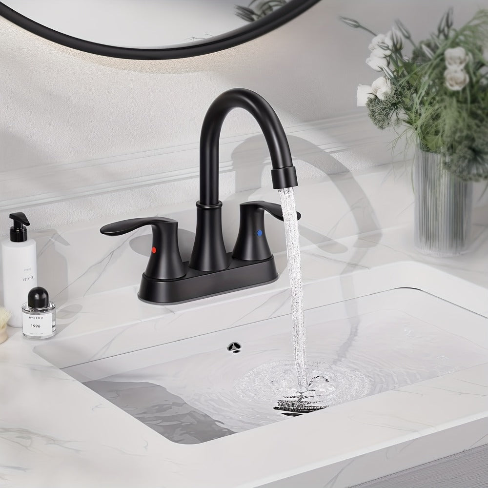 Centerset Bathroom Faucet 2 Handle 4 Inch – Dual Handle Vanity Sink Faucet with Pop-Up Drain & Supply Lines