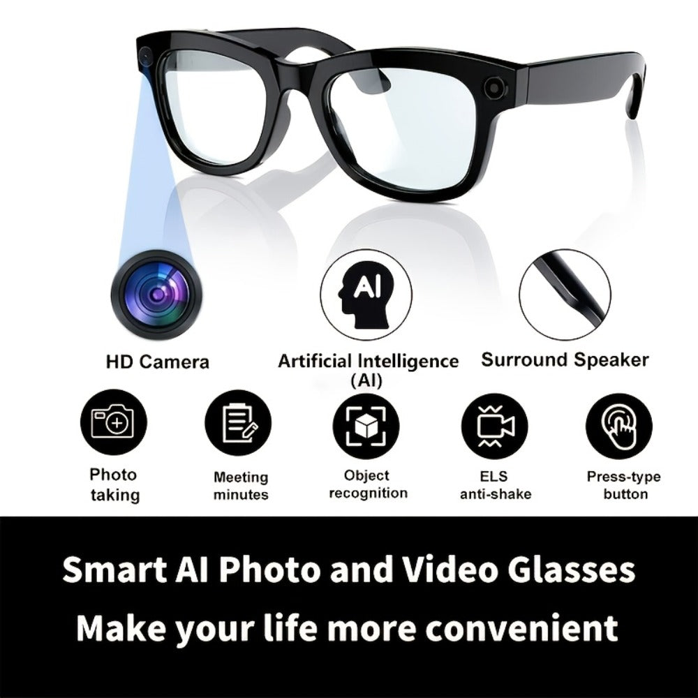 Smart Glasses 8MP 1080P Camera Eyewear with Bluetooth 5.4, Wi-Fi, Built-In Audio and Two Lens Options