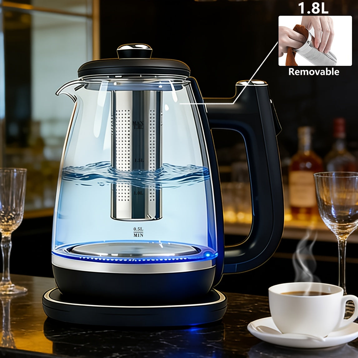 Electric Kettle 1150W Fast Heating, Removable Stainless Steel Filter, Overheat Protection & Easy to Clean