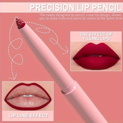 Waterproof Lip Liner Set 12 Pcs 2-in-1 Matte Lipstick Pencil Long Lasting Rich Pigment Smooth Glide Lip Color Kit Nude to Bold Shades