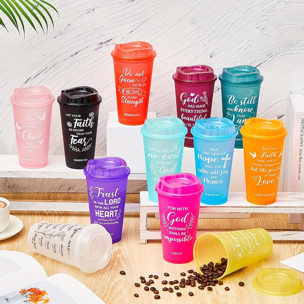 Bible Verse Tumbler Drinkware Set, 24 Plastic 16oz Cups with Matching Lids in Solid or Shiny Color Options
