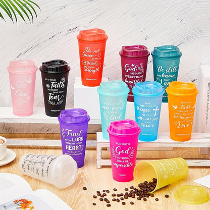Bible Verse Tumbler Drinkware Set, 24 Plastic 16oz Cups with Matching Lids in Solid or Shiny Color Options