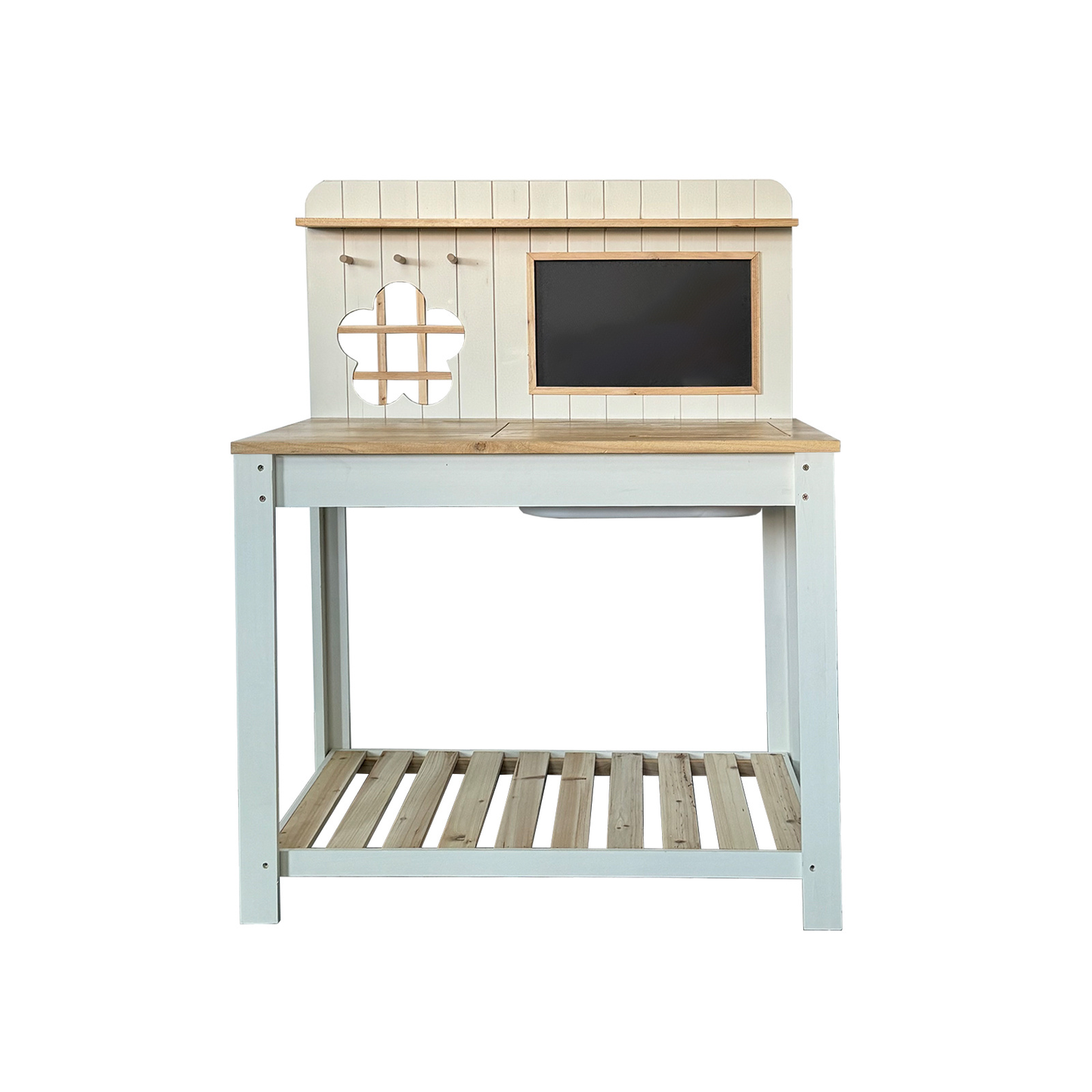 Potting Bench Table Cedar Wood Garden Workstation with Blackboard Removable Sink Hooks Double Shelf for Garden, Patio and Yard Use