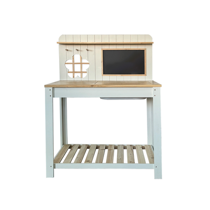 Potting Bench Table Cedar Wood Garden Workstation with Blackboard Removable Sink Hooks Double Shelf for Garden, Patio and Yard Use