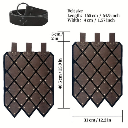 Medieval Armor Skirt Faux Leather with Geometric Plates & Metal Studs, Viking BC Style Retro Cosplay Costume for Halloween