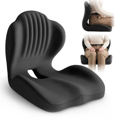Memory Foam Seat Cushion Ergonomic with Back Support & Breathable Hollow Design – Comfortable Chair Pad for Office, Car Seat & Long Sitting