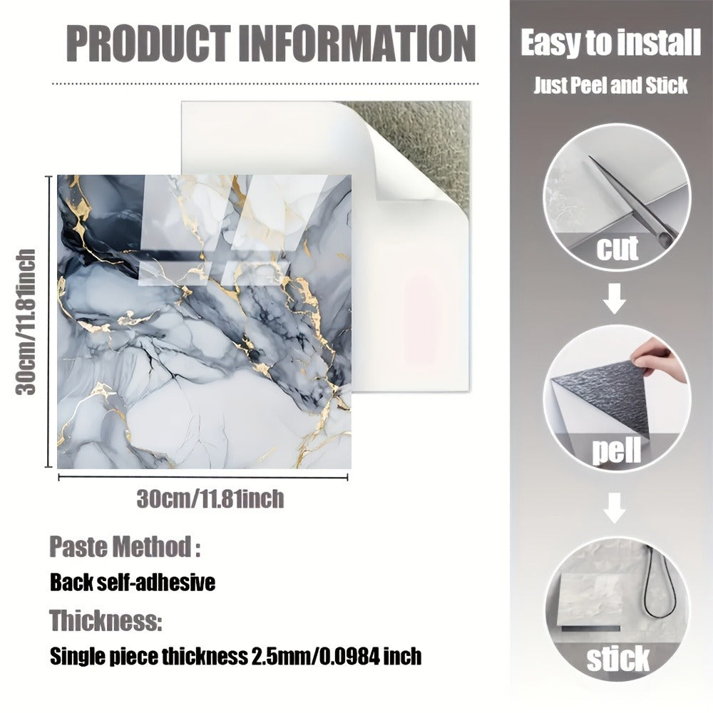 Peel and Stick Wall Tiles 50/100pcs – PVC Marble Self-Adhesive Vinyl Panels for Bathroom Shower Kitchen Living Room TV Backdrop