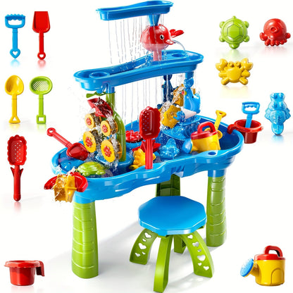Sand and Water Table for Toddlers 3-Tier, Outdoor Sensory Play Set with Shovel Scoop & Strainer
