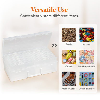 4x6 Photo Storage Box with 14 Inner Photo Keeper Cases Holds 1400 Photos Clear Plastic Photo Organizer with Lids Label Stickers BPA-Free