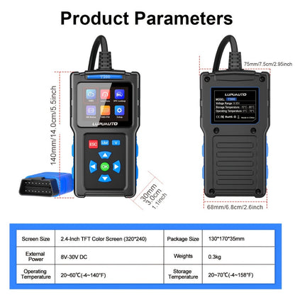 T200 or T300 OBD2 Scanner with Color Screen, I/M Readiness Menu and T300 Battery Check Option