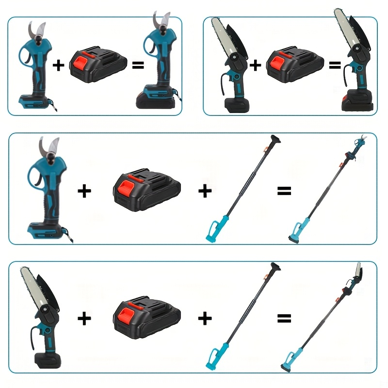 Pole Saw Set with Electric Chainsaw, 6-Inch Cordless Pruner, Long-Handle Scissor Kit, Safety Lock for Tree Pruning & Landscaping