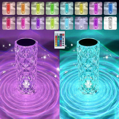 Crystal Diamond Rose Table Lamp RGB LED, Remote & Touch Control Dimmable USB Rechargeable Uplight for Home