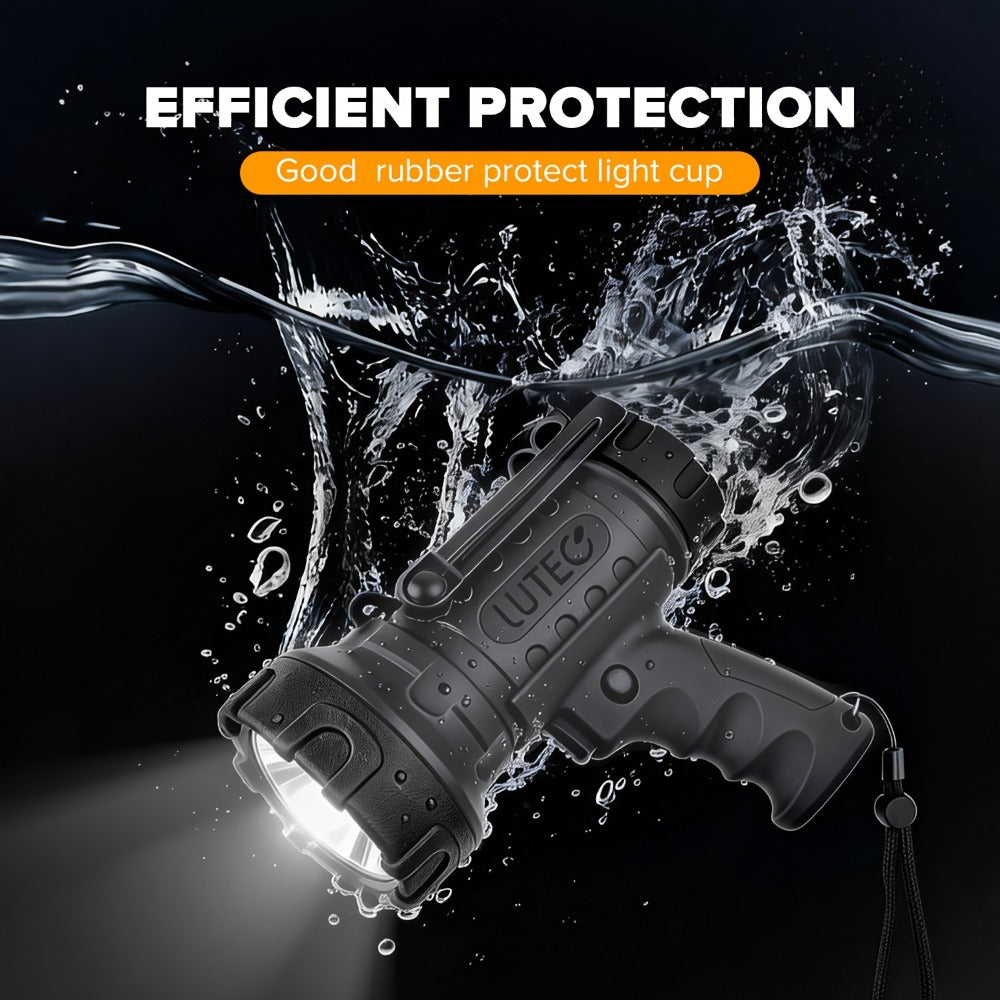 Rechargeable Spotlight Flashlight 1500LM Extremely Bright Handheld Searchlight, 4 Modes, Foldable Stand