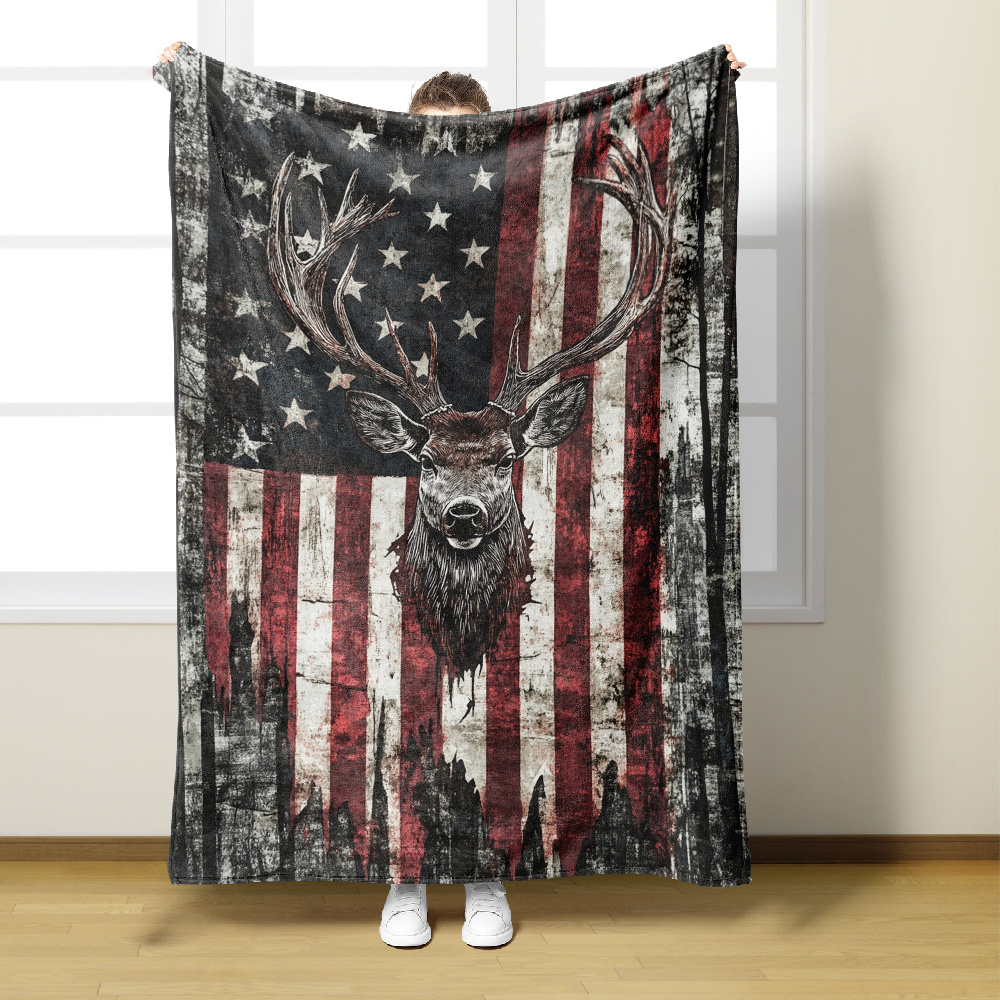 Deer Pattern Flannel Throw Blanket 200-250GSM, for Sofas, Beds and Everyday Home Comfort, with the Listed Configuration