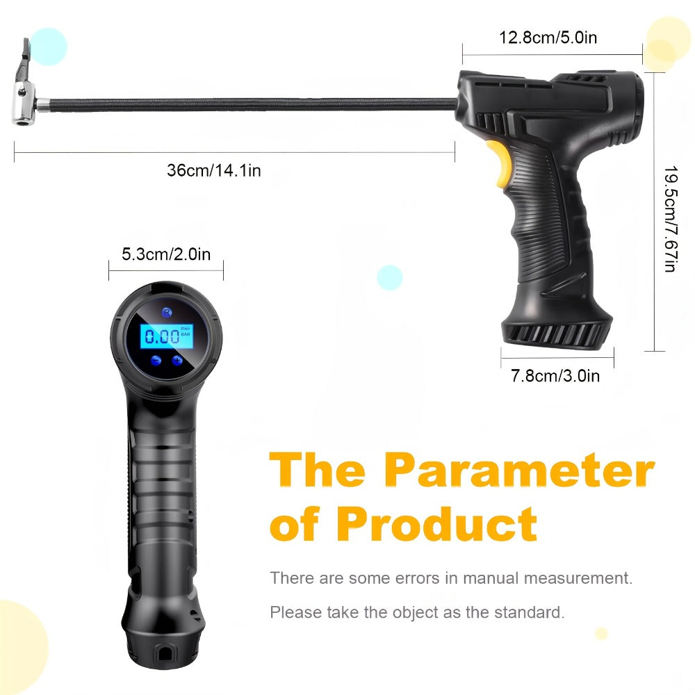 Portable Air Compressor 5200mAh – Wireless Rechargeable Tire Inflator with Digital Pressure Gauge for Car, Bicycle & Ball, Auto Shut-Off