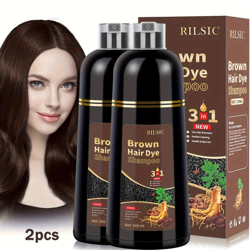 Grey Hair Coverage Shampoo 2 Pack 3-in-1 Herbal Hair Dye Kit with Plant-Based Squalane Colors for Bath Time, Home Spa and Personal Care