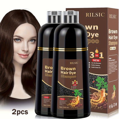 Grey Hair Coverage Shampoo 2 Pack 3-in-1 Herbal Hair Dye Kit with Plant-Based Squalane Colors for Bath Time, Home Spa and Personal Care
