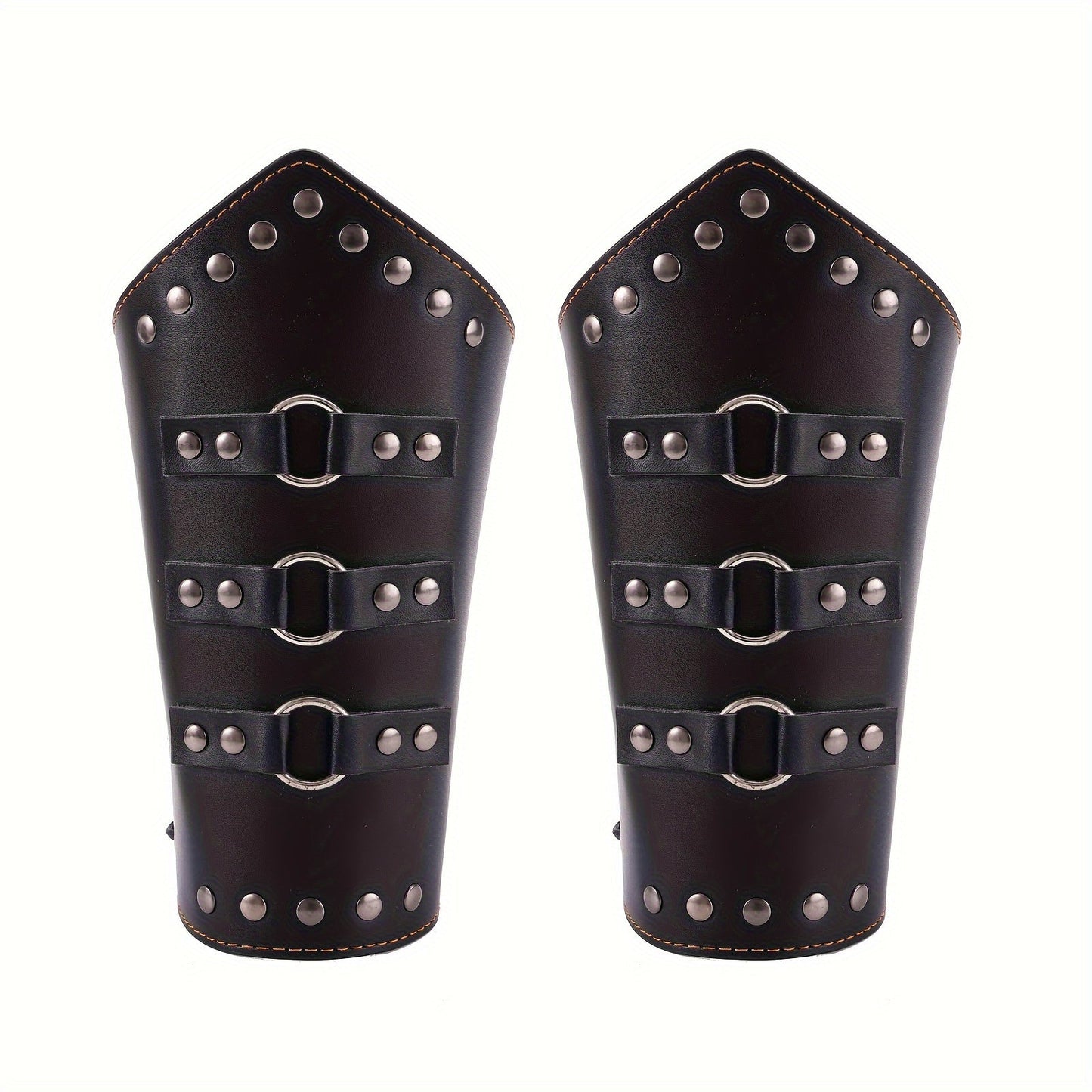 Medieval Arm Bracers 2pcs PU Leather Gauntlet Wristbands for Men, Renaissance Knight Warrior Viking Cosplay Costume Prop for Halloween LARP