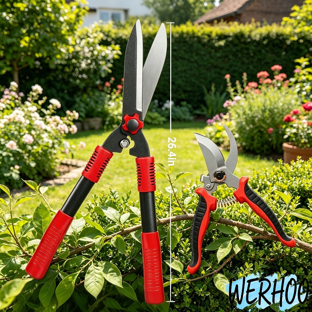 Garden Pruning Shears Set Loppers Hedge Shears & Hand Pruner Combo, Alloy Steel Branch Cutter Kit with Compound Action