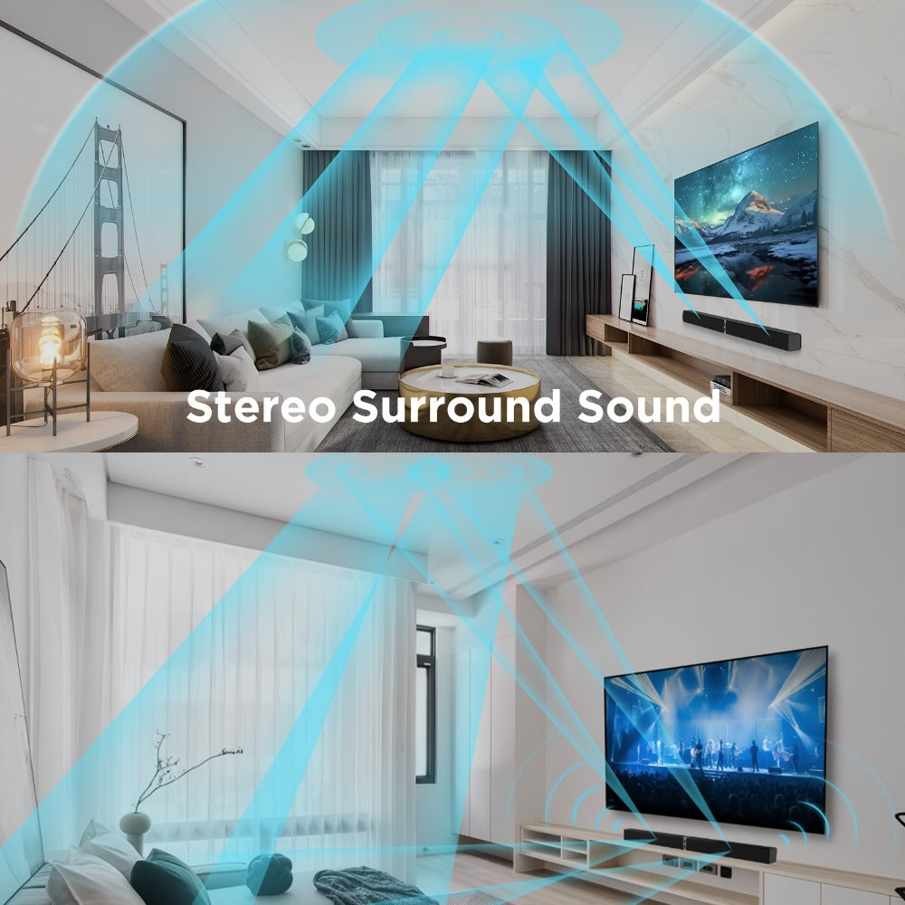Detachable 31.5-Inch TV Soundbar with Remote, ARC, Optical and AUX Connections and Subwoofer Options