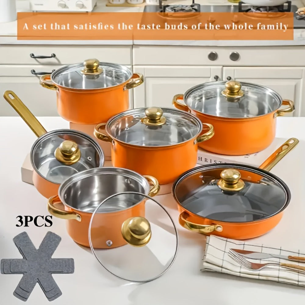 Stainless Steel Deep Pot Cookware Set 10 & 12 Piece with Lids & Dual Handles – Oven Safe Soup Hot Pot Pasta Seafood Stew Pots | Silver Pink