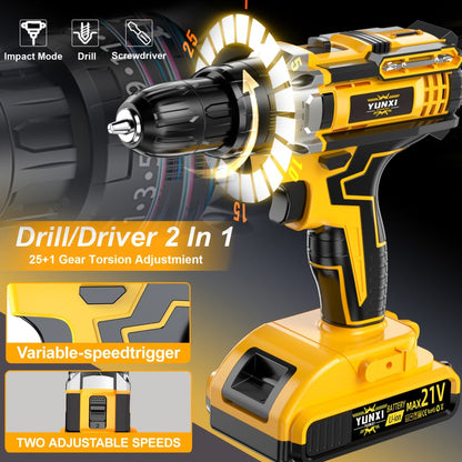 Cordless Impact Drill Set 21V - Wireless Power Drill with Battery & Quick Charger, Multifunctional Tool Kit for Home
