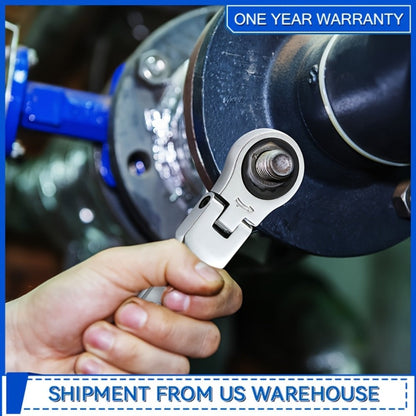 Flex Head Ratcheting Wrench Set SAE 14-Piece – 1/4" to 7/8" Chrome Vanadium Steel 72-Tooth 180° Flex Head with Organizer Rack for Auto