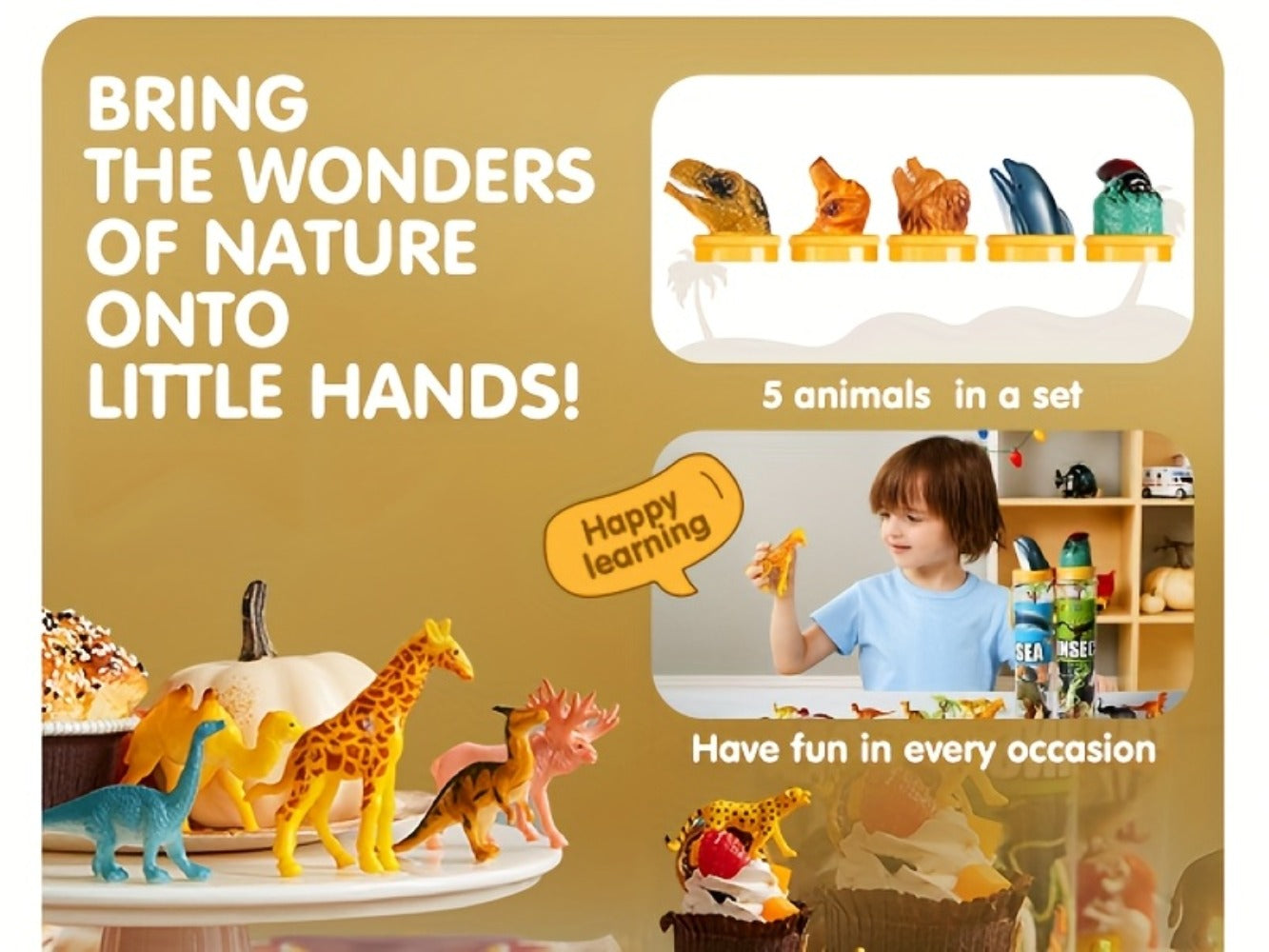 Animal Figures Toys for Kids 69pcs, 5-Set Nature World Mini Animal Figurines with Sensory Bin, Zoo