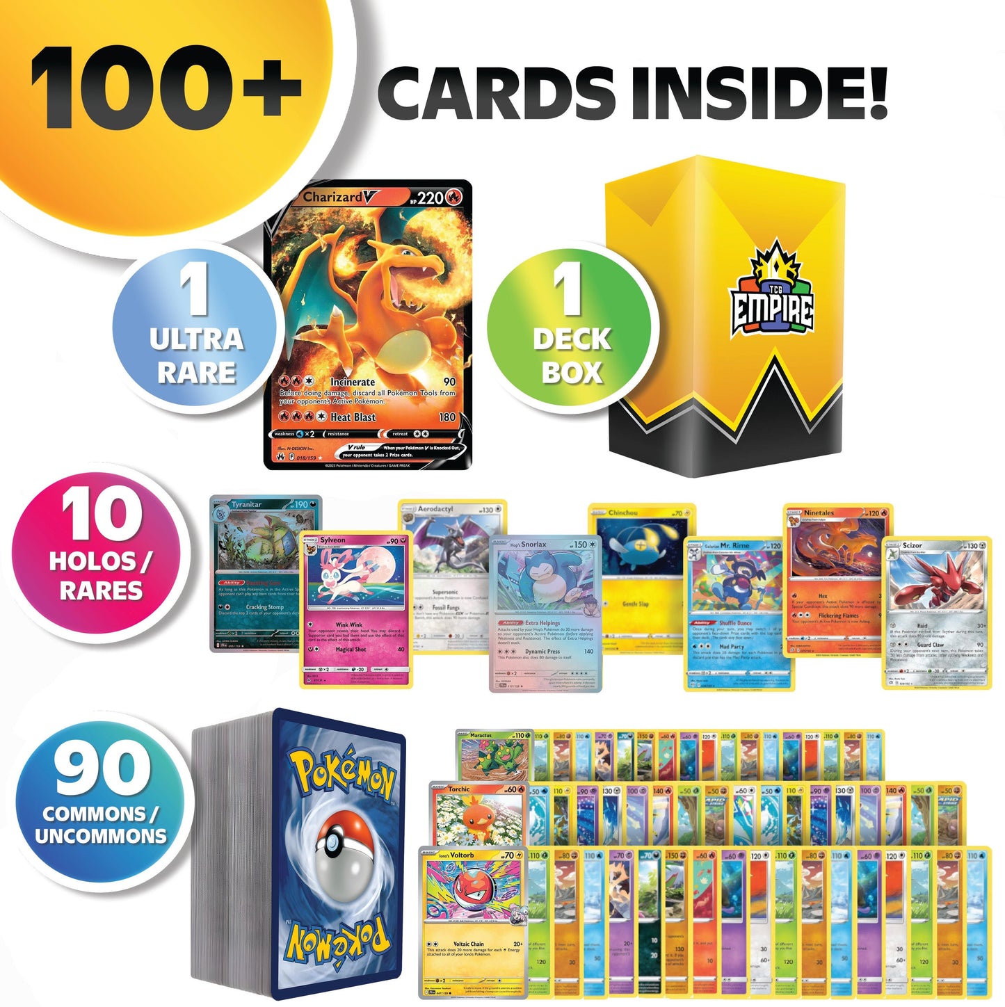 Pokemon Card Bundle 100+ Cards, Ultra Rare, 10 Holos & Rares, TCG Collector Gift Set for Kids & Adults with Storage Box
