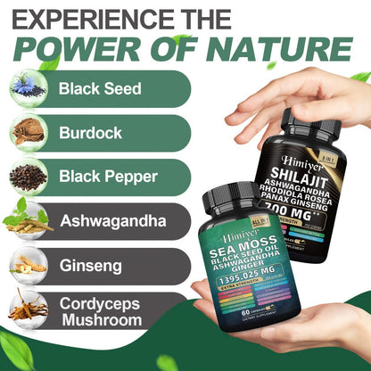 Sea Moss and Shilajit Capsule Supplements in 60-Count Bottles with One- to Six-Bottle Options